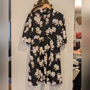 kate spade Black Floral Midi Dress with Cream and Light Pink Blooms